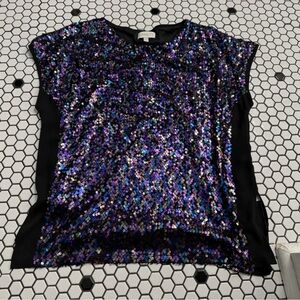 Apricot Black and Purple Sequin Short Sleeve Top size 6